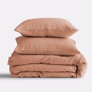 NWT Quince European Linen Duvet Cover in Queen Size + 2 Shams in Desert Sunset